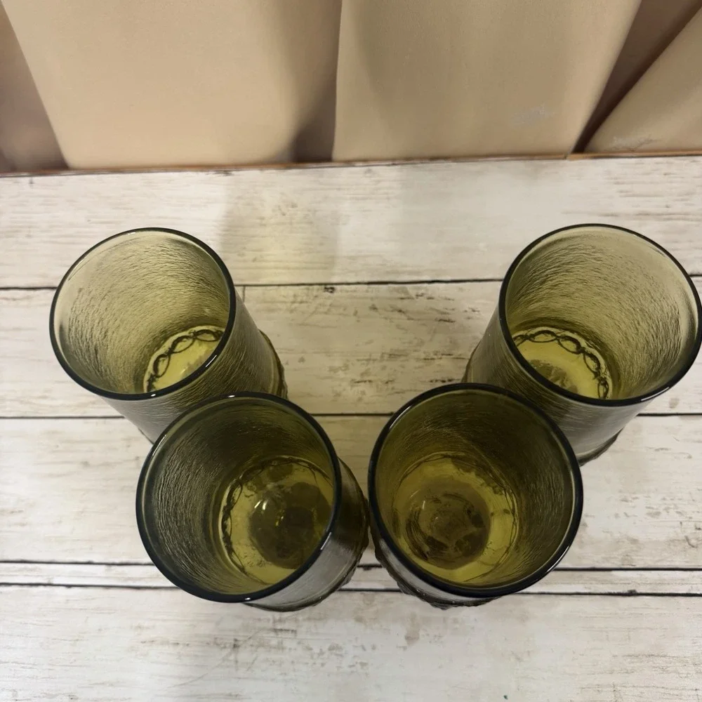 4 Vintage Tiffin Franciscan Madeira Pedestal Goblets Green Uranium Glasses